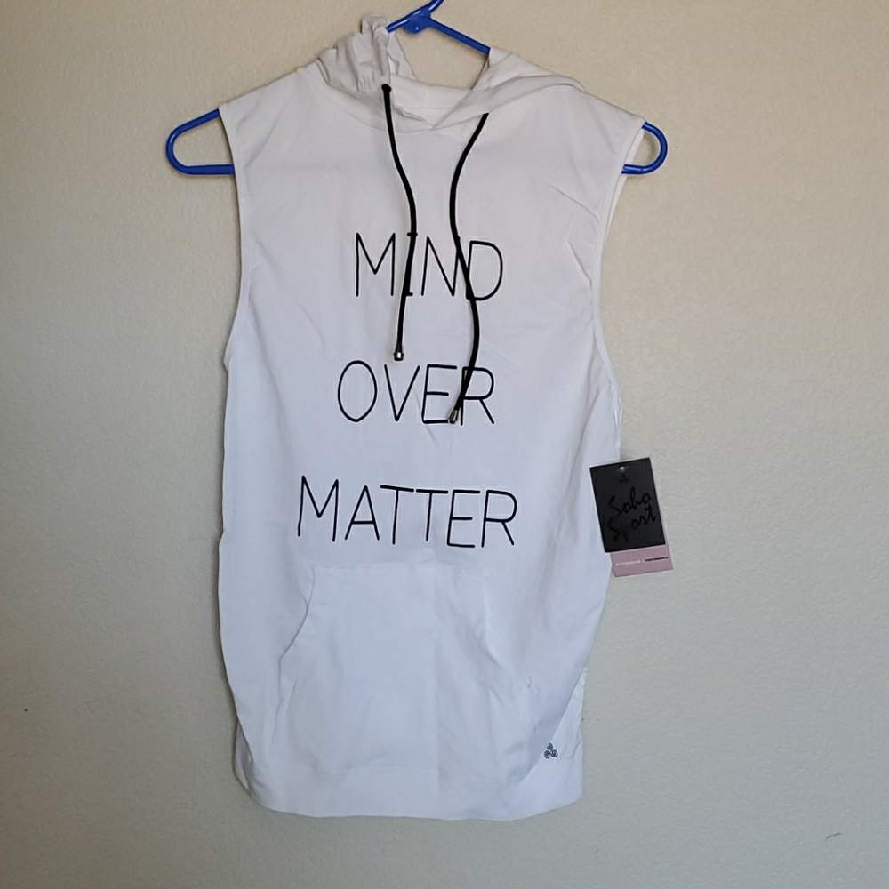 Women's White Athletic Hooded Sleevless Top